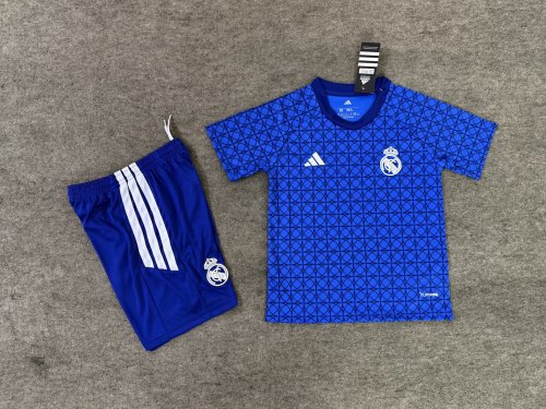 Youth Uniform Kids Kit 2026-2027 Real Madrid Blue Soccer Training Jersey Shorts Child Football Set