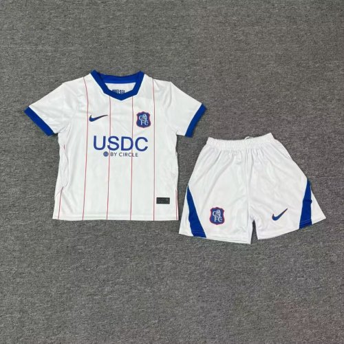 with Sponor Logo Youth Uniform Kids Kit 2026-2027 Chelsea Third Away White Soccer Jersey Shorts Child Football Set