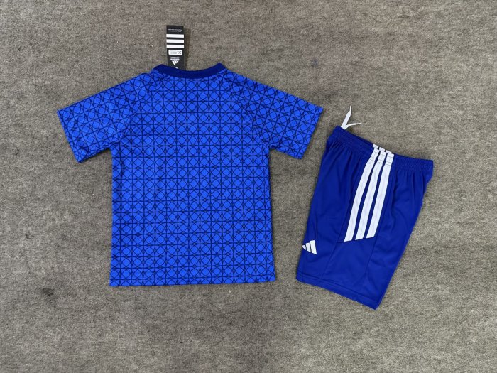 Youth Uniform Kids Kit 2026-2027 Real Madrid Blue Soccer Training Jersey Shorts Child Football Set