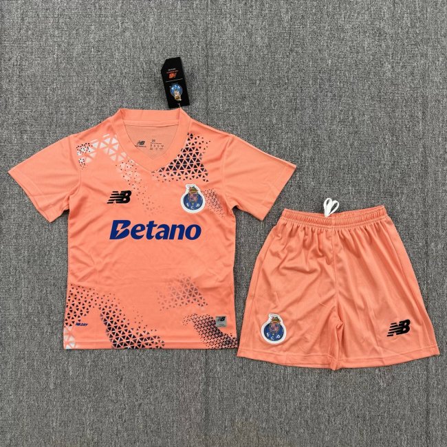 Youth Uniform Kids Kit 2026-2027 Porto Orange Goalkeeper Soccer Jersey Shorts Child Football Set