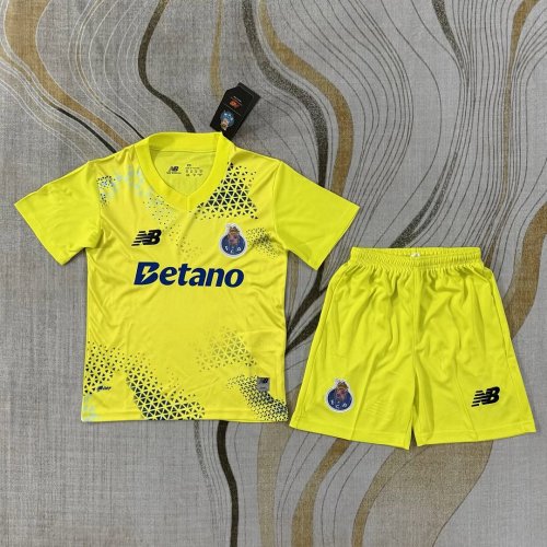 Youth Uniform Kids Kit 2026-2027 Porto Yellow Goalkeeper Soccer Jersey Shorts Child Football Set