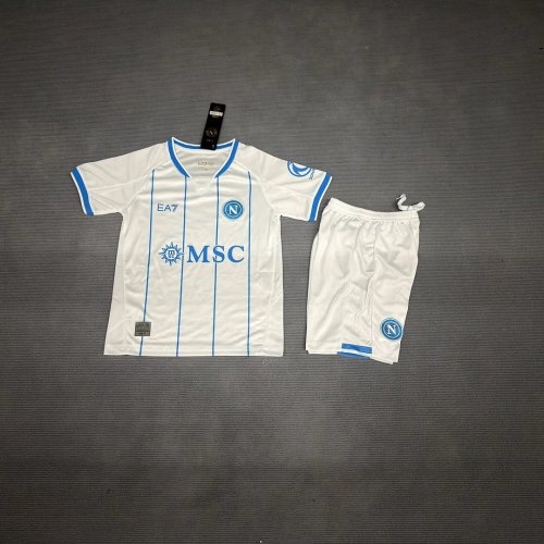 Youth Uniform Kids Kit 2026-2027 Napoli Away White Soccer Jersey Shorts Napoles Child Football Set