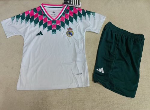 Youth Uniform Kids Kit 2026-2027 Real Madrid White Retro Model Soccer Jersey Shorts Child Football Set