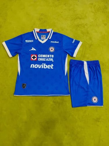 Player Version Youth Uniform Kids Kit 2026-2027 Cruz Azul Home Soccer Jersey Shorts Child Football Set