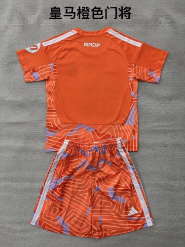 Youth Uniform Kids Kit 2026-2027 Real Madrid Orange Goalkeeper Soccer Jersey Shorts Child Football Set