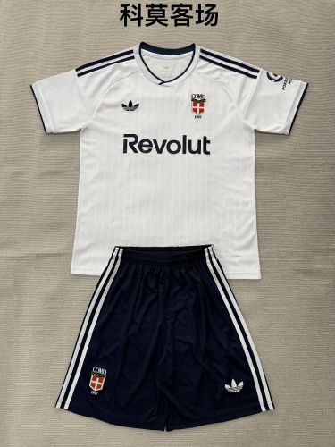 Youth Uniform Kids Kit 2026-2027 Como 1907 Away White Soccer Jersey Shorts Child Football Set
