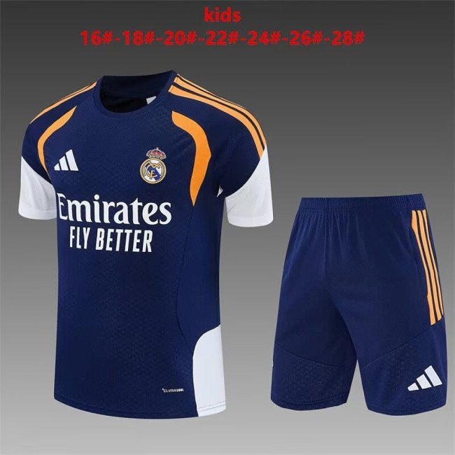 Youth Uniform Kids Kit 2026-2027 Real Madrid Dark Blue Soccer Training Jersey Shorts Child Football Set