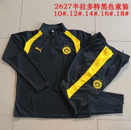 Youth 2026-2027 Dortmund Black/Yellow Soccer Training Sweater and Pants BVB Child Football Kit