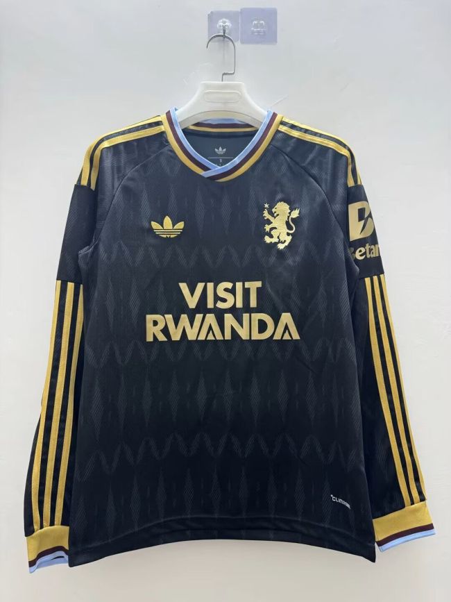 Long Sleeve Fan Version 2026-2027 Aston Villa Away Black Football Shirt Soccer Jersey