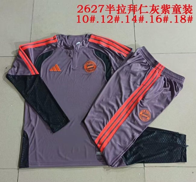 Youth 2026-2027 Bayern Munich Dark Grey Soccer Training Sweater and Pants Child Football Kit