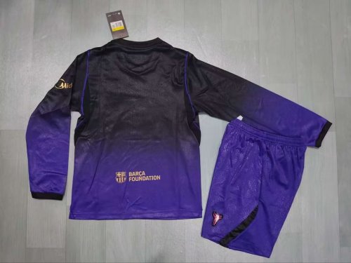 Long Sleeve Youth Uniform Kids Kit 2026-2027 Barcelona Away Black/Purple Soccer Jersey Shorts Child Football Set