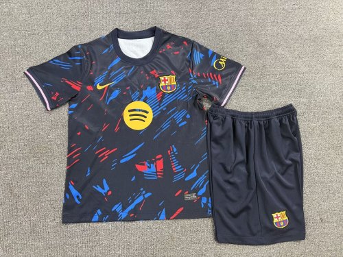 Youth Uniform Kids Kit 2026-2027 Barcelona Black/Blue Special Version Soccer Jersey Shorts Child Football Set