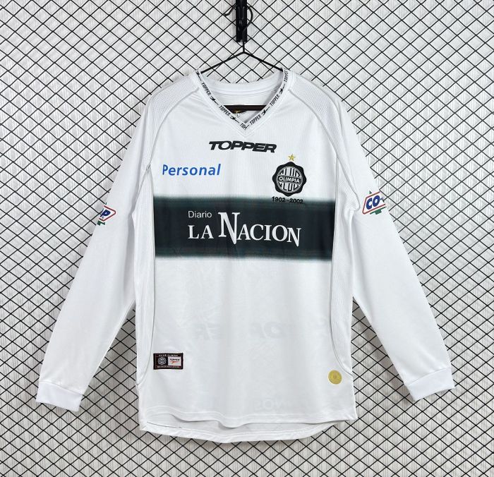 Long Sleeve Retro Jersey 2002 Club Olimpia Home Soccer Jersey Olímpia Futebol Clube Vintage Football Shirt