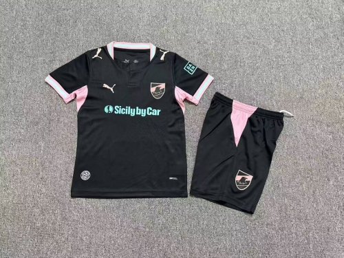 Youth Uniform Kids Kit 2026-2027 Palermo Third Away Black Soccer Jersey Shorts Child Football Set