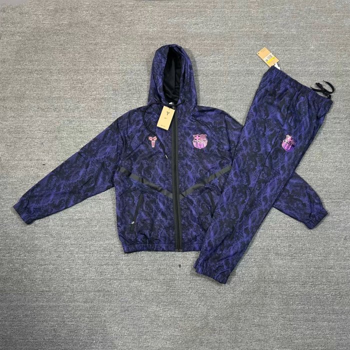 with Caps 2026-2027 Barcelona Black/Purple Windbreaker Soccer Tracksuit Jacket Football Jacket and Pants
