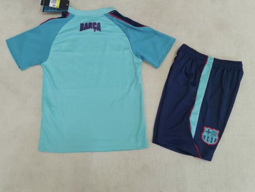 Youth Uniform Kids Kit 2026-2027 Barcelona Green Soccer Training Jersey Shorts Child Football Set