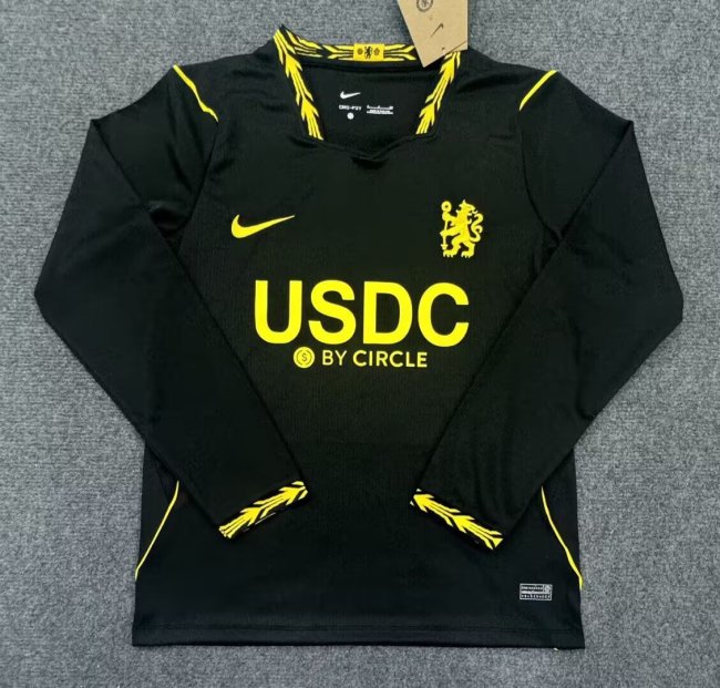 with Sponor Logo Long Sleeve Fan Version 2026-2027 Chelsea Away Black Soccer Jersey Football Shirt