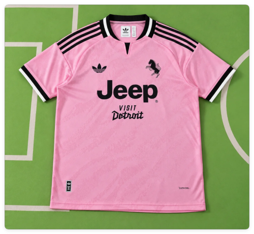 with VISIT DETROIT  Maillot Juve Shirt Fans Version 2026-2027 Juventus Away Pink Soccer Jersey Football Shirt
