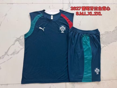 Adult Uniform 2026-2027 Portugal Dark Green Soccer Training Vest and Shorts Football Set