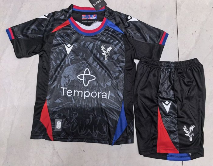 Youth Uniform Kids Kit 2026-2027 Crystal Palace Away Black Soccer Jersey Shorts Child Football Set