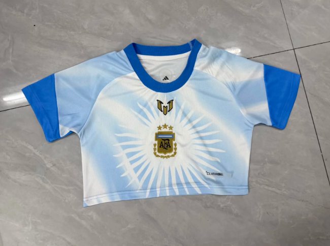 Women Argentina X Messi 2026 Special Edition Crop Soccer Prematch Shirt Girl Football Jersey