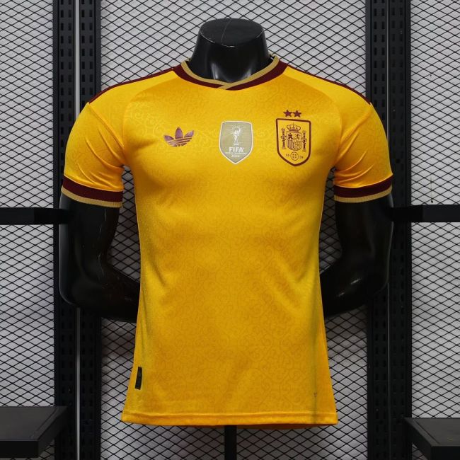 with 2 Stars+FIFA World Champions 2026 Patch Player Version 2026 Spain Yellow Soccer Jersey España Camisetas de Futbol
