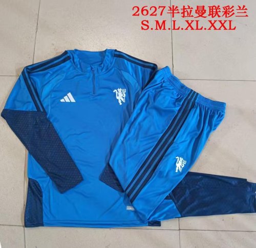 2026-2027 Manchester United Blue Soccer Training Sweater and Pants Football Kit