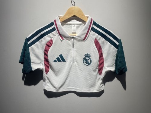 Women 2026-2027 Real Madrid White Polo Crop Soccer Shirt Girl Football Jersey