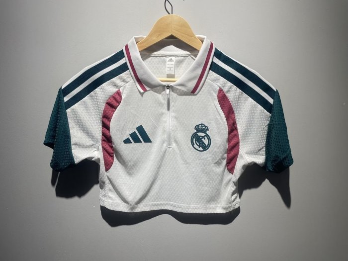 Women 2026-2027 Real Madrid White Polo Crop Soccer Shirt Girl Football Jersey