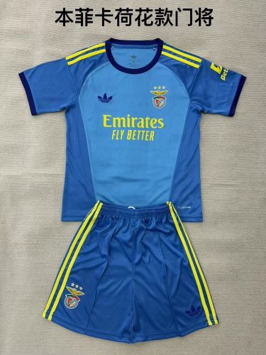 Youth Uniform Kids Kit 2026-2027 Benfica Blue Goalkeeper Soccer Jersey Shorts Child Football Set