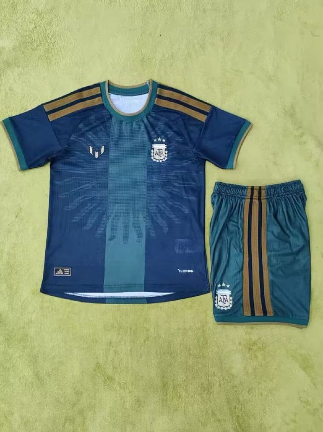 Player Version Youth Uniform Kids Kit Argentina X Messi 2026 Special Edition Green Goalkeeper Soccer Jersey Shorts Child Football Set