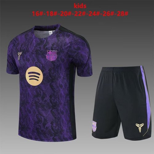 Youth Uniform Kids Kit 2026-2027 Barcelona Black/Purple Soccer Training Jersey Shorts Child Football Set
