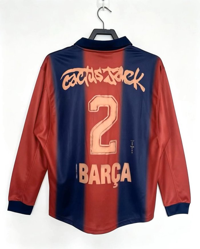 Long Sleeve Barca Camisetas de Futbol Fans Version 2026-2027 Barcelona X Travis Scott Retro Model Soccer Jersey