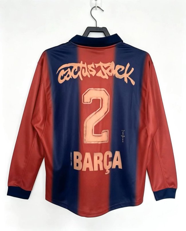 Long Sleeve Barca Camisetas de Futbol Fans Version 2026-2027 Barcelona X Travis Scott Retro Model Soccer Jersey