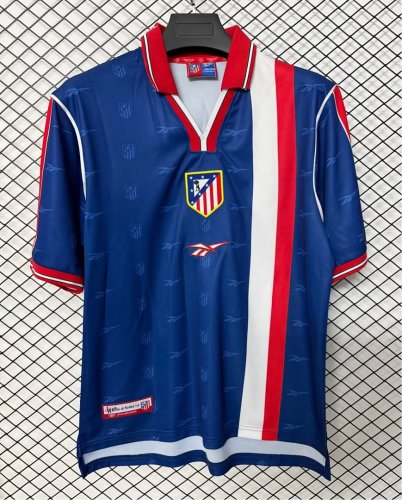 with LFP Patch Retro Jersey 1999-2000 Atletico Madrid Away Soccer Jersey Vintage Football Shirt
