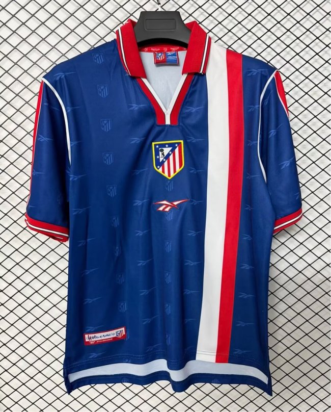 with LFP Patch Retro Jersey 1999-2000 Atletico Madrid Away Soccer Jersey Vintage Football Shirt