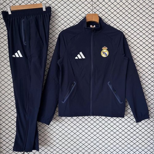 2026-2027 Real Madrid Dark Blue Soccer Windbreaker Tracksuit Jacket Football Jacket and Pants