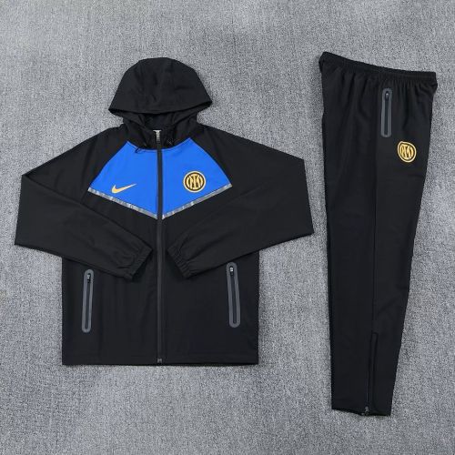 with Caps 2026-2027 Inter Milan Black/Blue Windbreaker Soccer Tracksuit Jacket Football Jacket and Pants