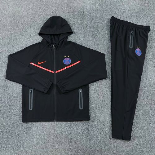 with Caps 2026-2027 PSG Black Windbreaker Soccer Tracksuit Jacket Football Jacket and Pants