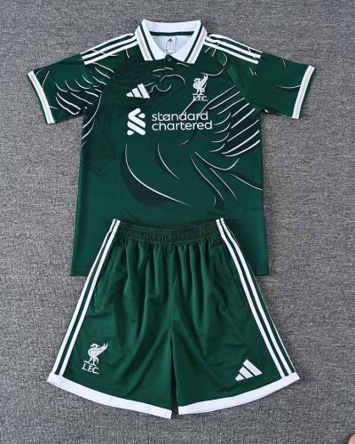 Youth Uniform Kids Kit 2026-2027 Liverpool Green Soccer Training Jersey Shorts Child Football Set