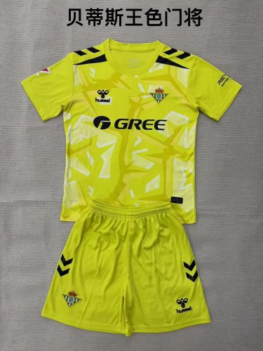 with LALIGA Patch Youth Uniform Kids Kit 2026-2027 Real Betis Yellow Goalkeeper Soccer Jersey Shorts Child Football Set