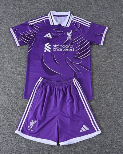Youth Uniform Kids Kit 2026-2027 Liverpool Purple Soccer Training Jersey Shorts Child Football Set