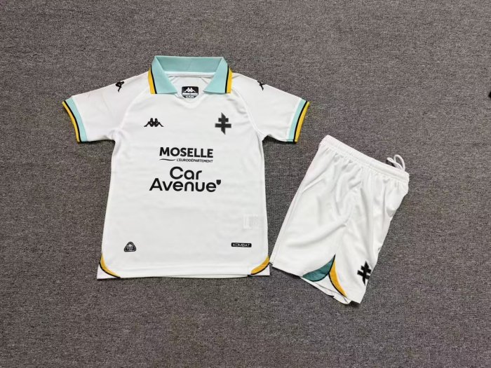 Youth Uniform Kids Kit 2026-2027 Metz Away White Soccer Jersey Shorts Child Football Set