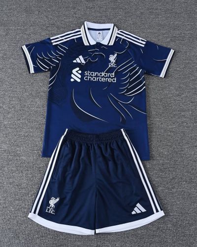 Youth Uniform Kids Kit 2026-2027 Liverpool Dark Blue Soccer Training Jersey Shorts Child Football Set