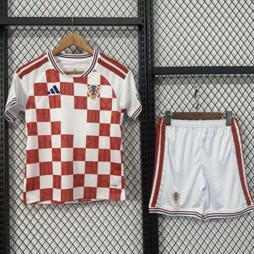 Youth Uniform Kids Kit Croatia 2027 Home Soccer Jersey Shorts Child Football Set