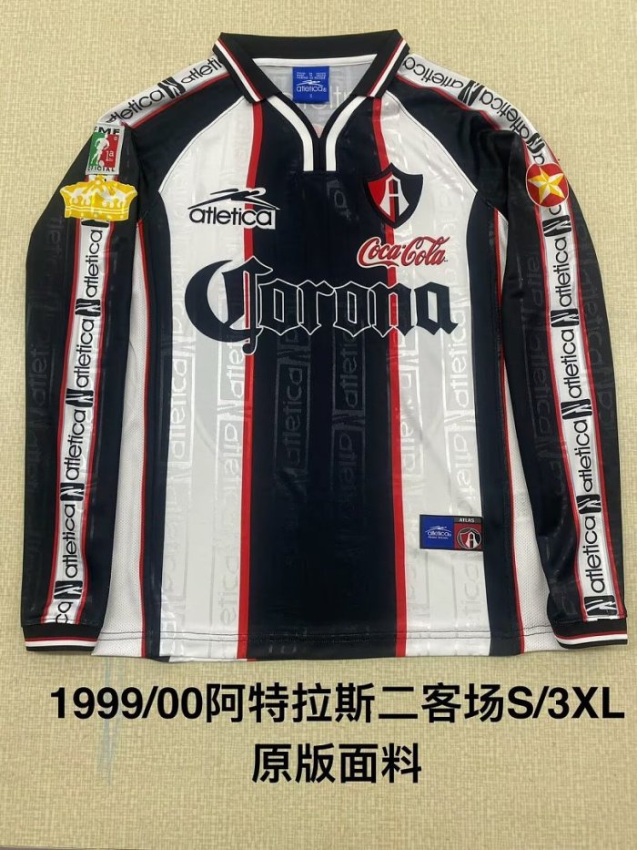 Long Sleeve Retro Jersey 1999-2000 Club Atlas Third Away Soccer Jersey Vintage Football Shirt
