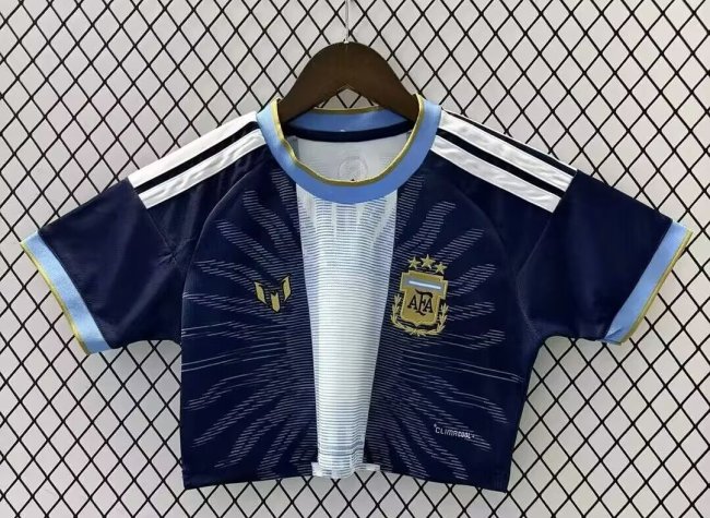Women Argentina X Messi 2026 Special Edition Dark Blue Crop Soccer Shirt Girl Football Jersey