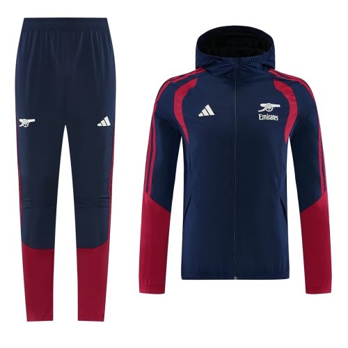 with Caps 2026-2027 Arsenal Dark Blue/Red Windbreaker Soccer Tracksuit Jacket Football Jacket and Pants