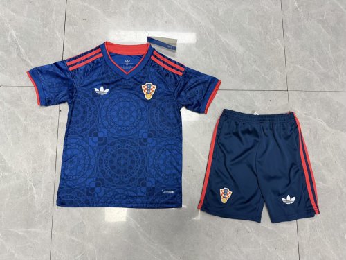 Youth Uniform Kids Kit Croatia 2027 Away Blue Soccer Jersey Shorts Child Football Set