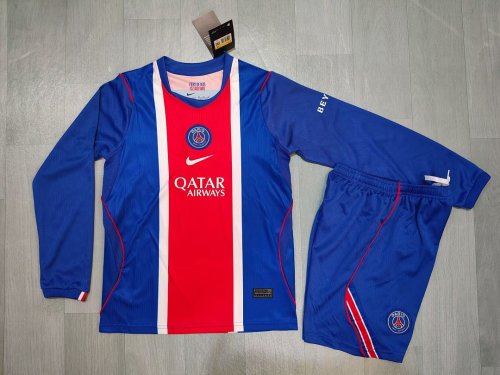 Long Sleeve Youth Uniform Kids Kit PSG 2026-2027 Home Soccer Jersey Shorts Child Football Set